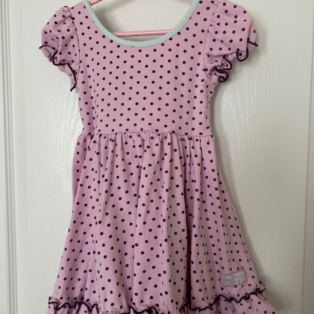 Purple polka dot twirl dress